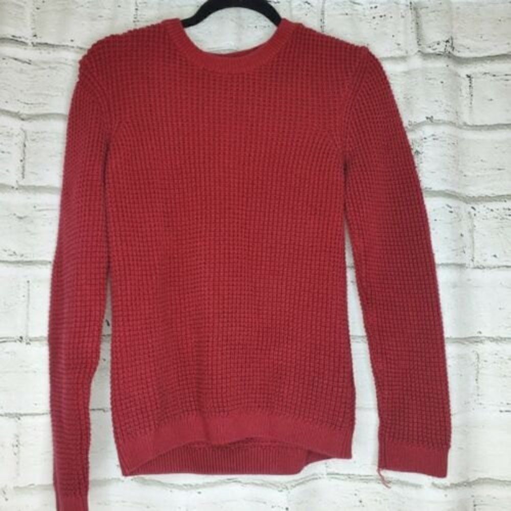 Topman Knit Long Sleeve Crewneck Sweater Red Mens Size XS Cotton Blend